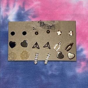 Gold and Silver Earring Set (9 pairs different designs)